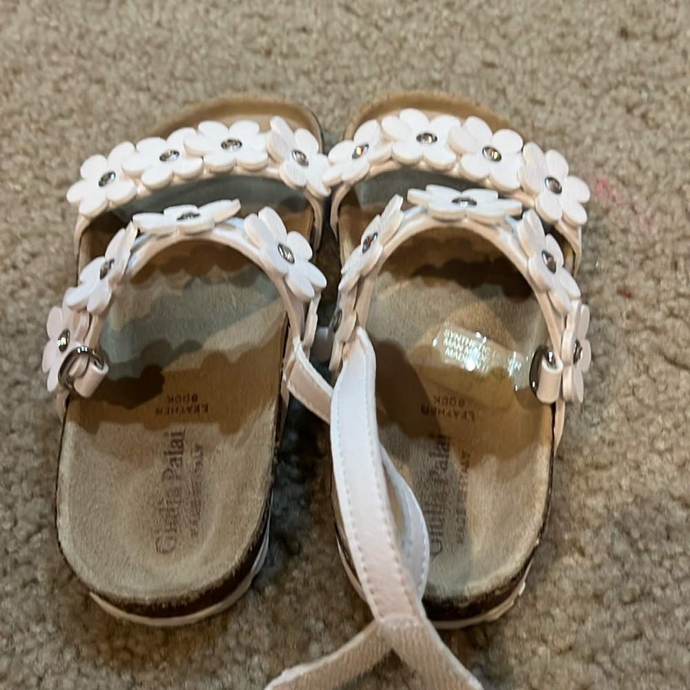 White flower sandals with gems size 12
